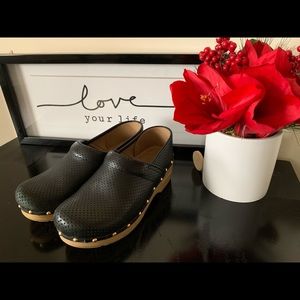 Dansko black leather clogs